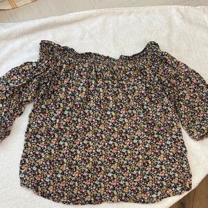 Off-Shoulder Black Floral Smocked Women's Top